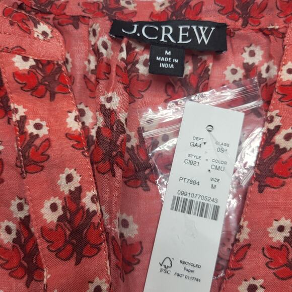 J Crew Cabana Mini Dress Block Print Ramie Coral Pink Floral Long Sleeve Medium - Picture 9 of 10